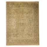 Hand Knotted Wool Oriental Area Rug in Green And Brown