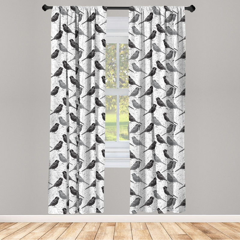 Paire de rideaux semi-transparents avec passe-tringle Birds, 28 po x 84 po