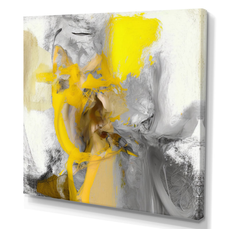 Moutarde jaune et gris vif I - décoration murale abstraite, H 30 po x l 30 po, Toile tendue, Sans cadre
