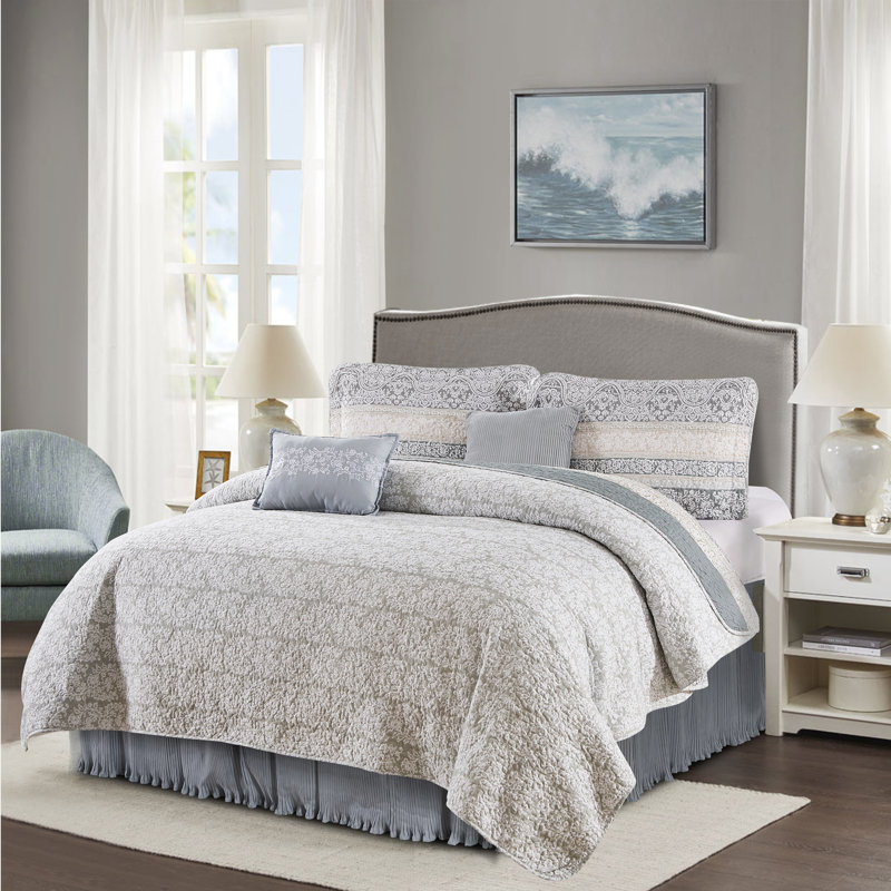 Ensemble de courtepointe en microfibre 6 pièces avec jupe de lit, Couvre-lit pour grand lit + 5 pièces supplémenta