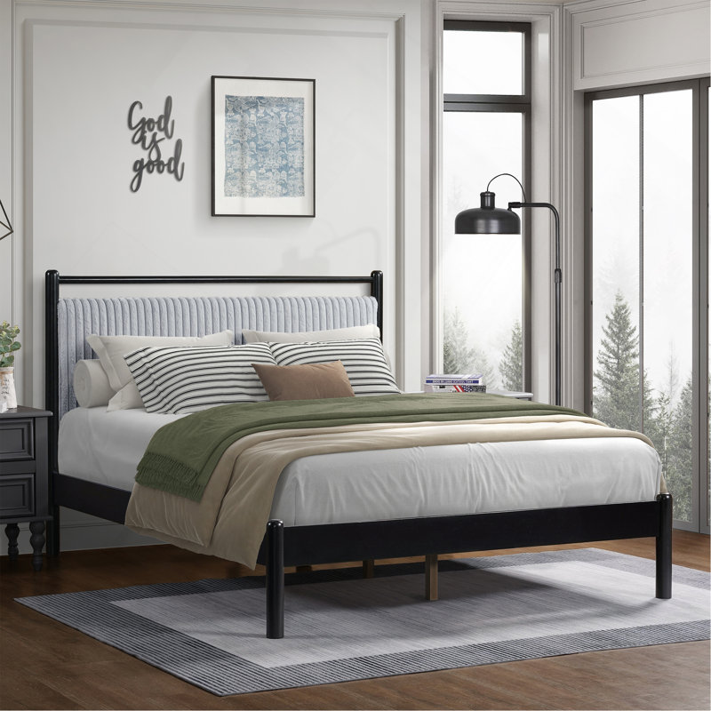 Structure de lit grand en bois avec tête de lit moelleuse, Grand lit