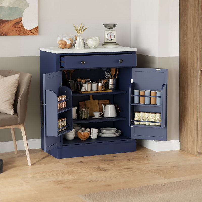 Armoire de rangement de cuisine autoportante moderne avec tiroir, 2 tablettes réglables et 2 tablettes de porte, convenant à la salle à manger et à la cuisine