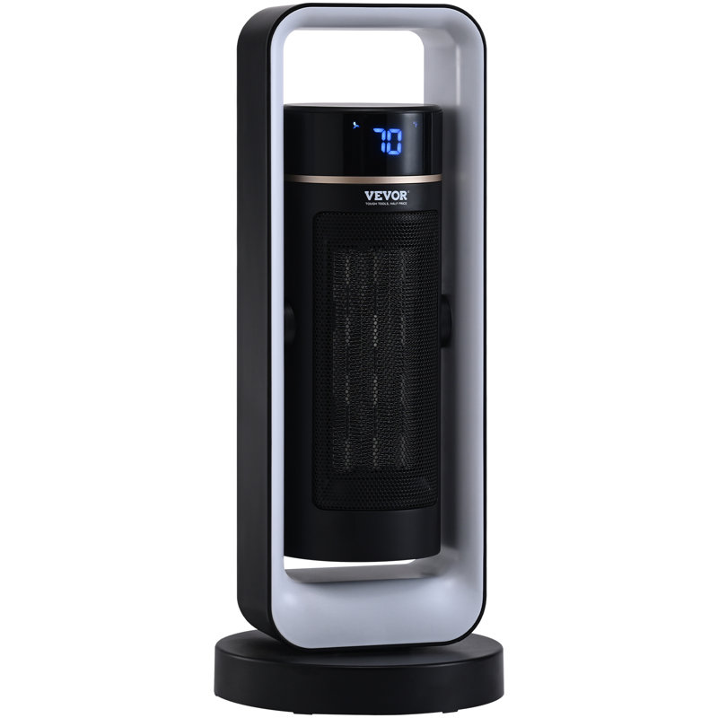 20-inch Black and Silver Ceramic Electric Heater with Thermostat