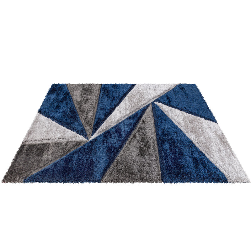 Shaggy Geometric Rug – 100% Polyester Soft Pile Carpet, Colourfast, Water & Soil Repellent, Anti-Static Modern Living Room Rug