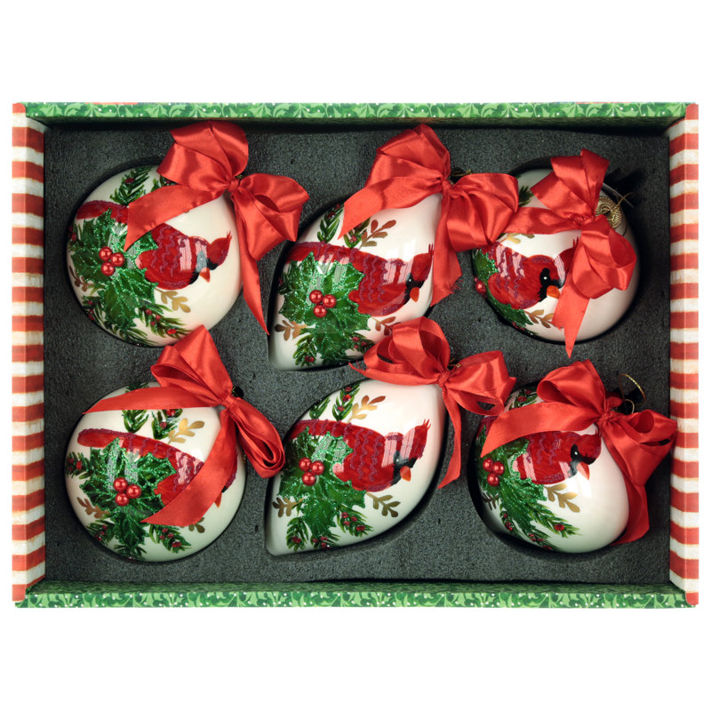 Holiday Cardinal Ornament, Box Of 6- 4-5 Inches