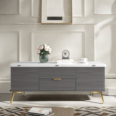 Demetrius Modern Lift-top Coffee Table With Drawers, Metal Handles, Open Shelves, Marbling Finish And Expandable Storage Space -  Mercer41, 357E4E2D192242828CB0DC997CCF3650