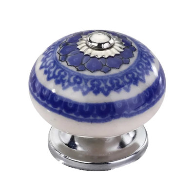 Modesto 1-3/5 in. Blue & White Designer Cabinet Knob