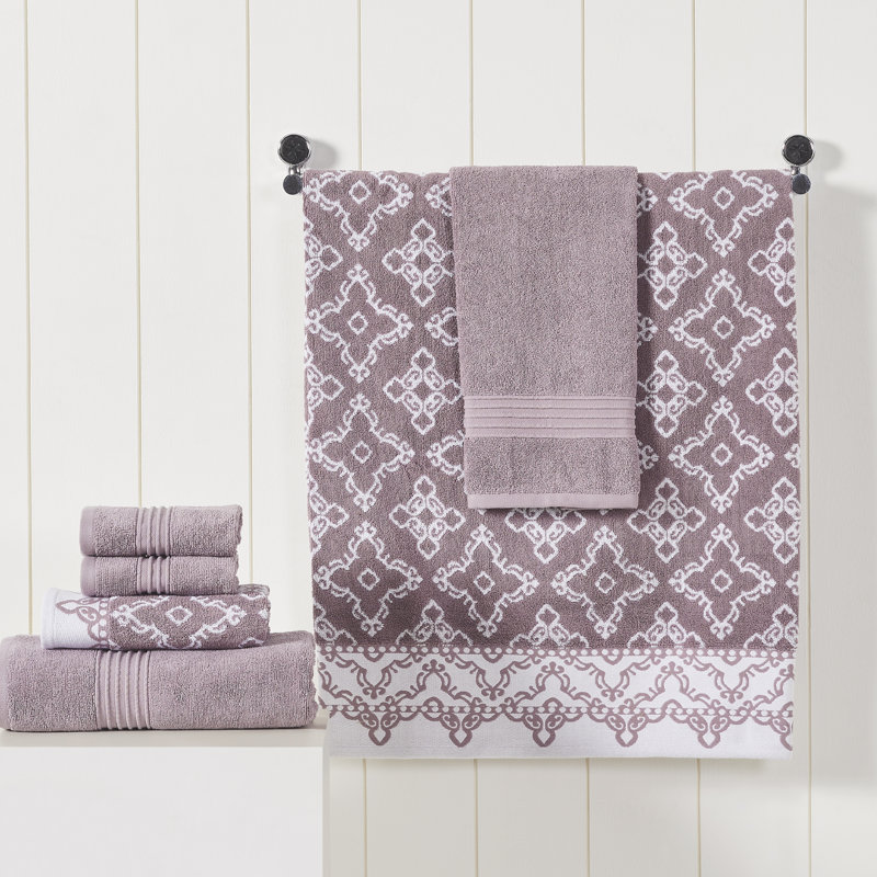 Modern Threads Charlize 6-Piece Reversible Yarn Dyed Jacquard & Solid Towel Set – 100% Cotton, Quick Dry & Absorbent Bath, Hand & Washcloths
