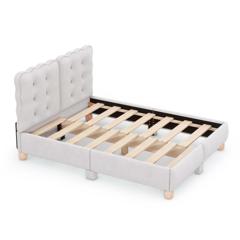 Lit plateforme tapissier Angelise, Beige, Grand