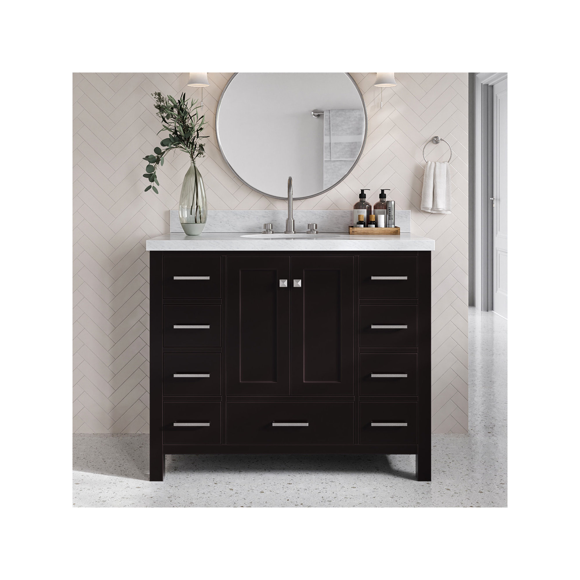 Cambridge 43'' Single Bathroom Vanity, Espresso, Brushed Nickel