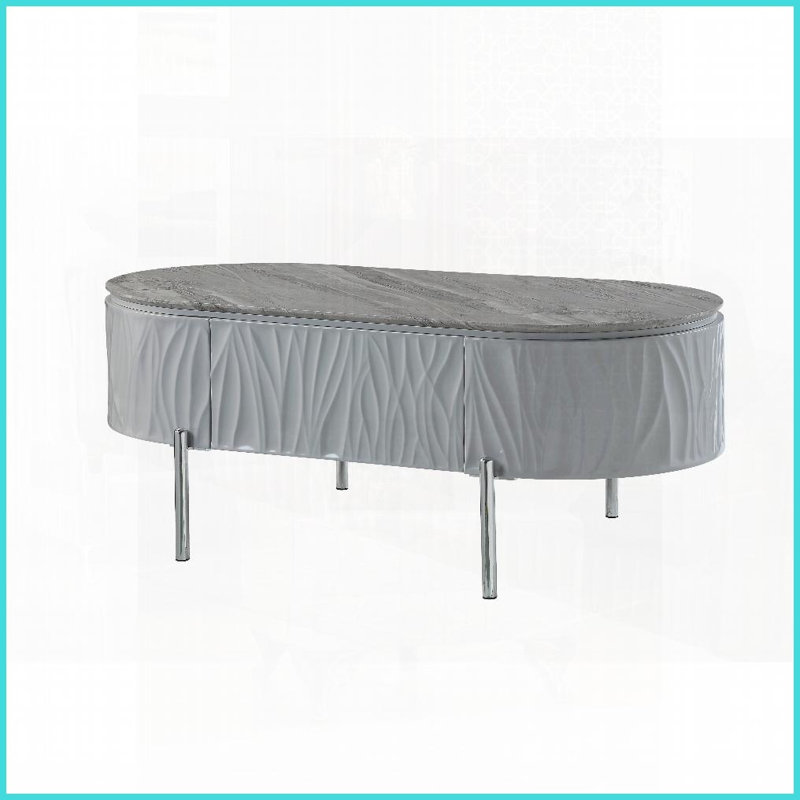 Élégante table basse brillante et brillante avec tiroirs - pieds chromés Fonctionnel pour le salon