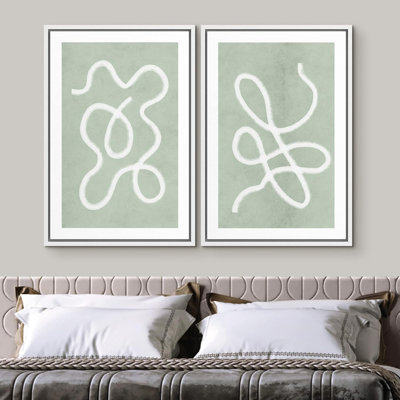 «White Line Contraste Blue Backround Abstract Swirly», 2 pièces