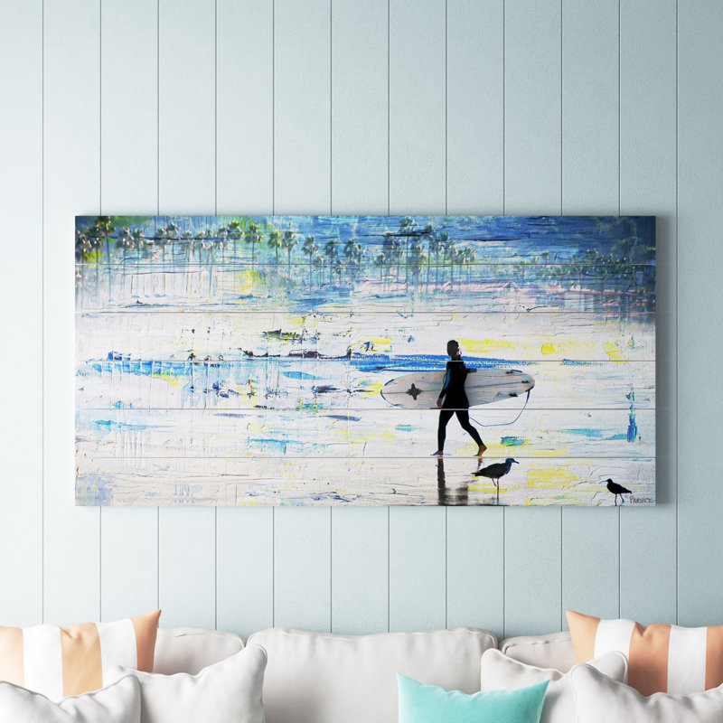 «Elysant Day Of Surfing» par Parvez Taj, reproduction d'art sur bois sans cadre, H 18 po x l 36 po x P 1,5 po