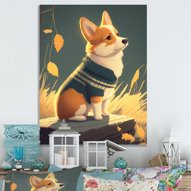 «Cute Little Corgi Dog», reproduction sur toile, L 24 po x H 32 po, Toile tendue