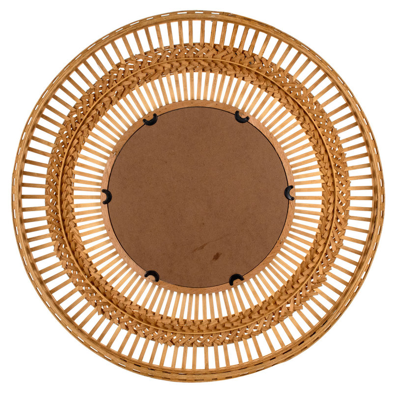 Round Wood Framed Wall Mounted Accent Mirror in Brown