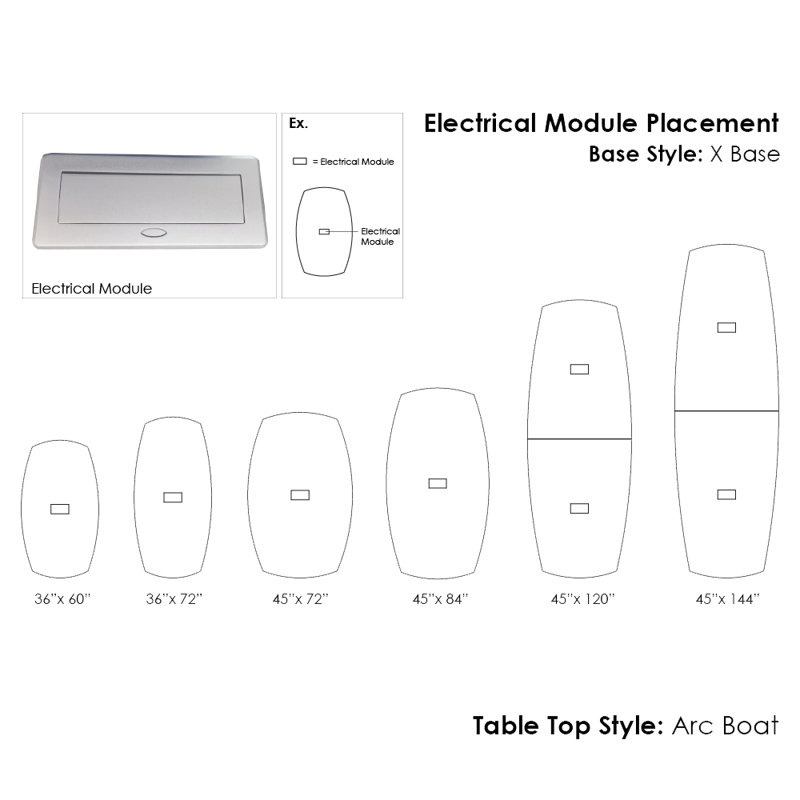 Table de conférence Pavert Arc Boat avec base en X en métal | Unité électrique, H 30 po x l 144 po x P 48 po, Blanc classique