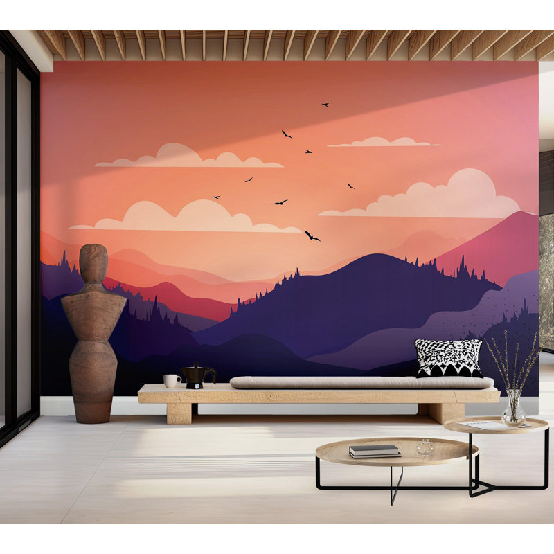 Papier peint de qualité supérieure - Coucher de soleil sur la montagne, L 144 po x l 210 po