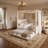 Upholstery Canopy Platform Bed with Trundle and Three Storage Drawers, Beige-1706947650-1699764868