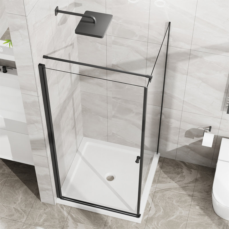 Shower Enclosure 36 In.D X 36 In. W X 72 In. H, Corner Shower Door With White Shower Base, Pivot Opening Frameless Shower Stall With 1/4 In Clear Tempered Glass