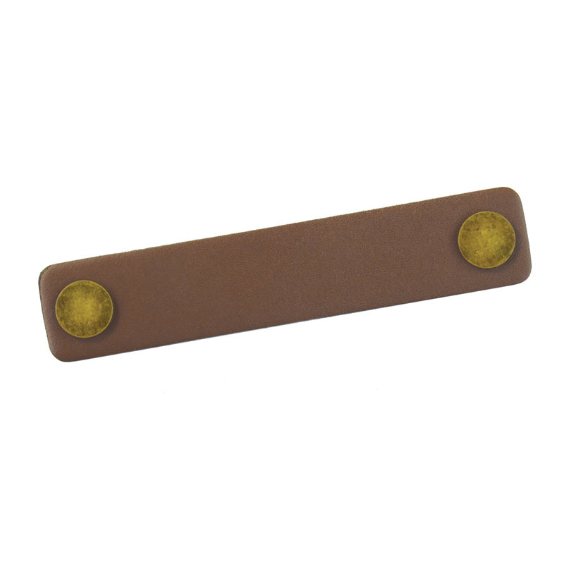 Brown Leather Modern Finger Cabinet Pull with Chrome Mounting