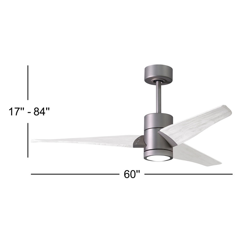  Ventilateur de plafond standard à 3 pales à DEL avec ensemble d'éclairage inclus, Nickel brossé, 60", Blanc mat