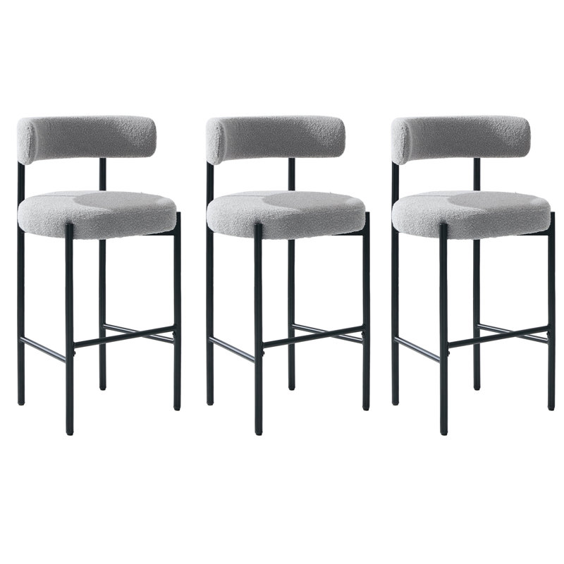 Tabouret de bar rembourré 30 po à dossier bas incurvé et structure en métal, Gris, 3
