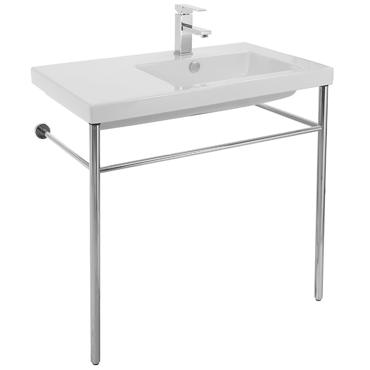 Ceramica Tecla By Nameeks Condal 17.72'' White Ceramic Rectangular Bathroom Sink with Overflow, Single Hole