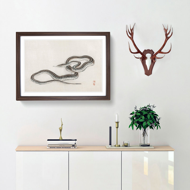 Snake by Kono Bairei - Picture Frame Painting Print, 27cm H x 36cm W x 2cm D, Walnut Framed