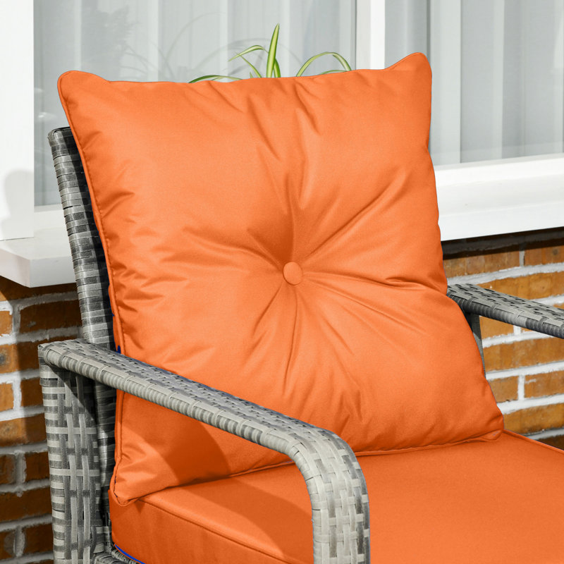 3 Piece Orange Rattan Bistro Set with 2 Armchairs and 72 L Storage Coffee Table, Garden Balcony Furniture with 10 cm Thick Cushions