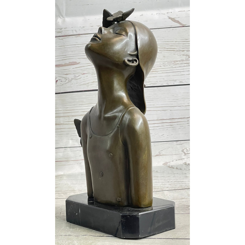 Abstract Bronze Sculpture of Young Girl with Butterflies - Original Art by Collett