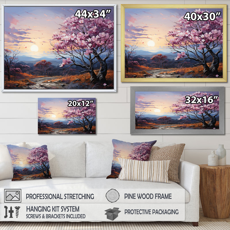 " Pink Grey Magnolias Magnolia Meadow ", Cadre naturel flottant, 34" H x 44" W