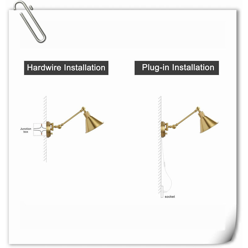 Tashania Brass LED Plug-in Swing Arm Sconce, Gold