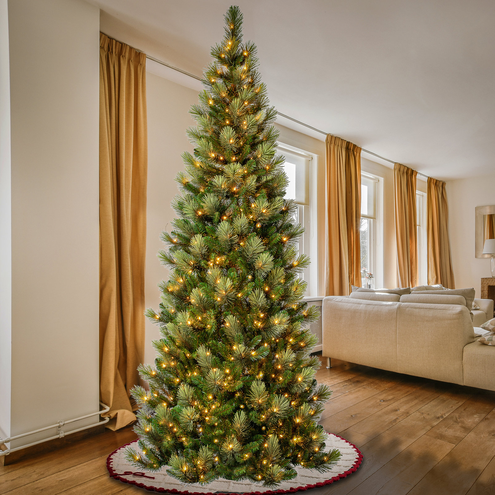 Pre-Lit Slim Pine Christmas Tree, 9'