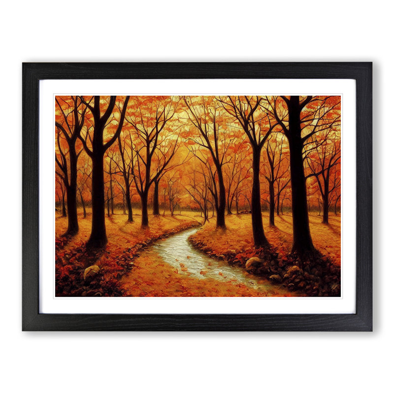 Warm Autumn Forest Vol.6 - Single Picture Frame Print, 25cm H x 34cm W x 2cm D, Black Framed
