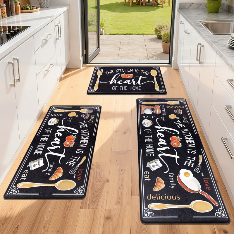 Farmhouse Anti-fatigue Kitchen Mats (Set of 3), Black