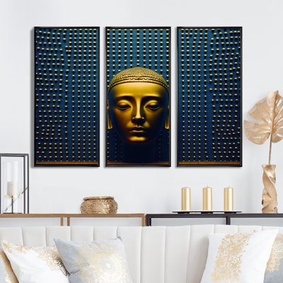 Bouddha contemporain en or et bleu III - 3 pièces sur toile
