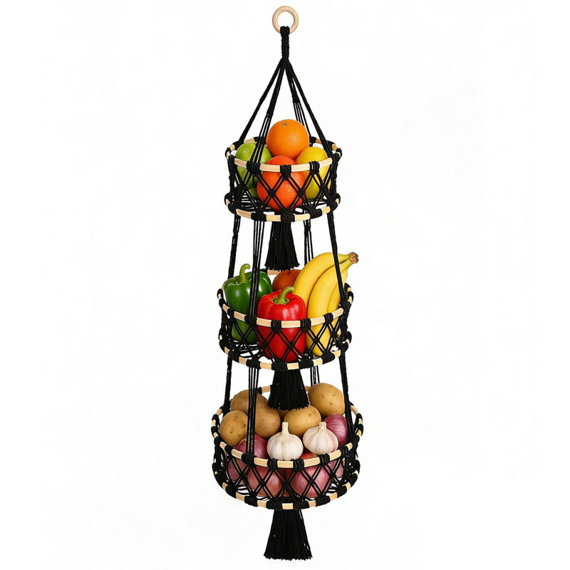 3 Tier Hanging Fruit Baskets, Black