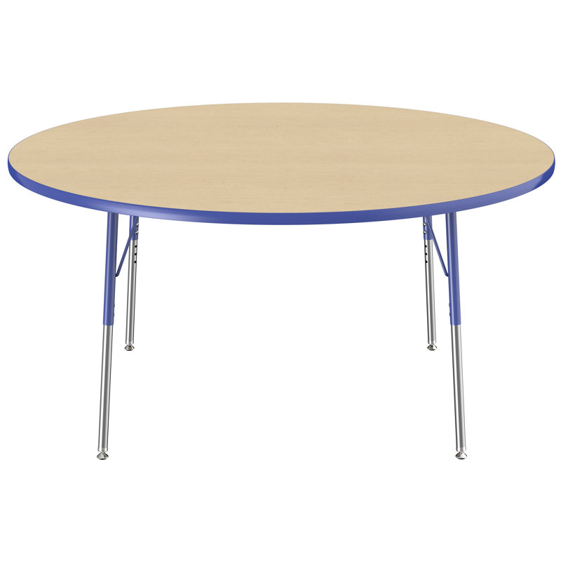 Table ronde à hauteur réglable, H 24 po x L 60 po x l 60 po, Érable / bleu, Gris