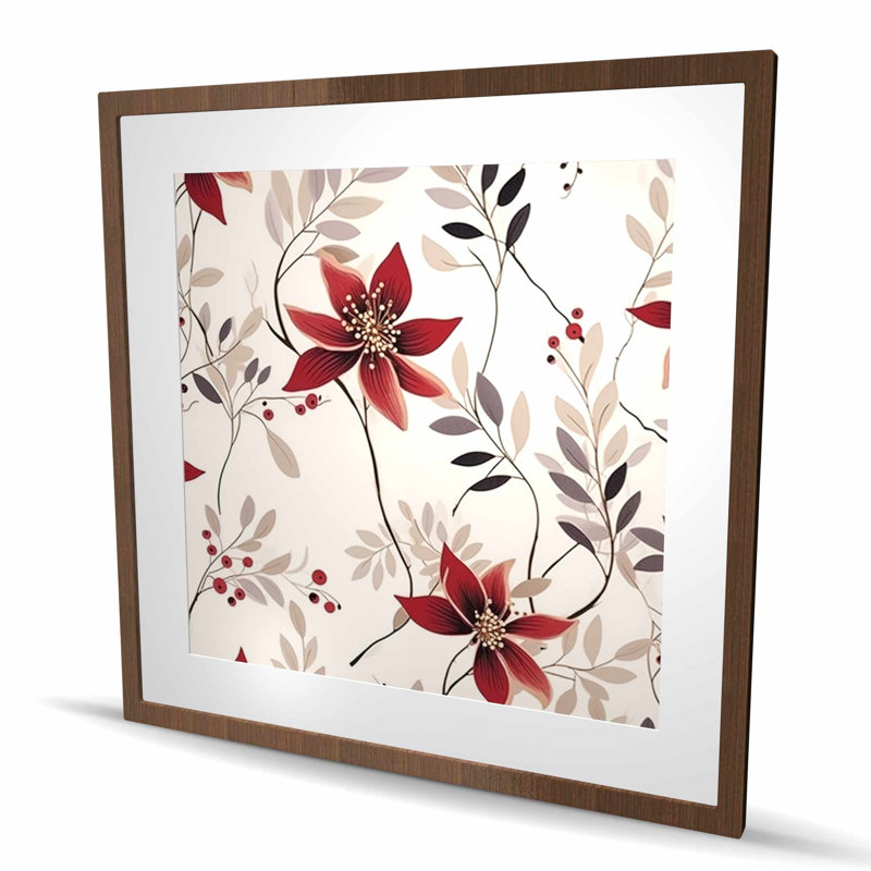 Motif de fleur rouge - imprimé mat bleu encadré pour la décoration intérieure