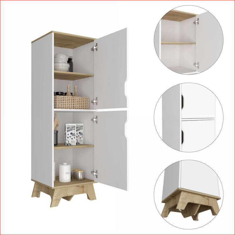 Garde-manger de style britannique traditionnel avec 4 tablettes Portes doubles | Bois d'ingénierie | Noyer brun