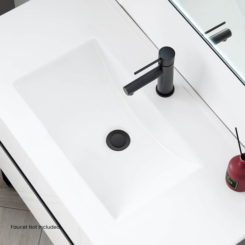 Bouchon de bonde escamotable pour salle de bain avec cordier de 12 po, avec trop-plein, Noir mat