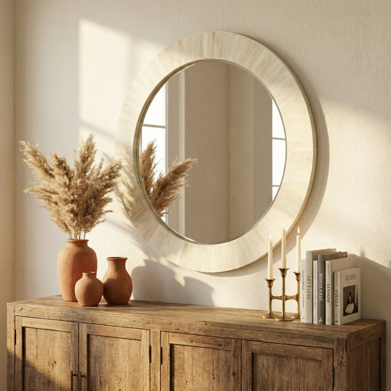 Ceri Bone Wall Mirror, Round