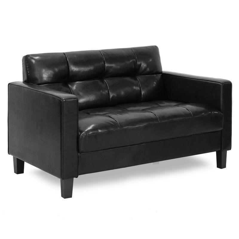 Tuskegee 54.1'' Faux Leather Loveseat, Black Faux Leather