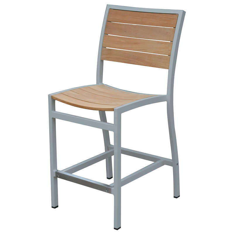 SoHo Teak Aluminum Outdoor Counter Height Side Chair, Silver