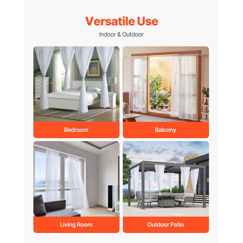Rideaux transparents intérieur / extérieur l 52 po x L 84 po, paquet de 2 rideaux blancs légers pour fenêtre, panneaux en polyester respirant avec passe-tringle pour patio et balcon