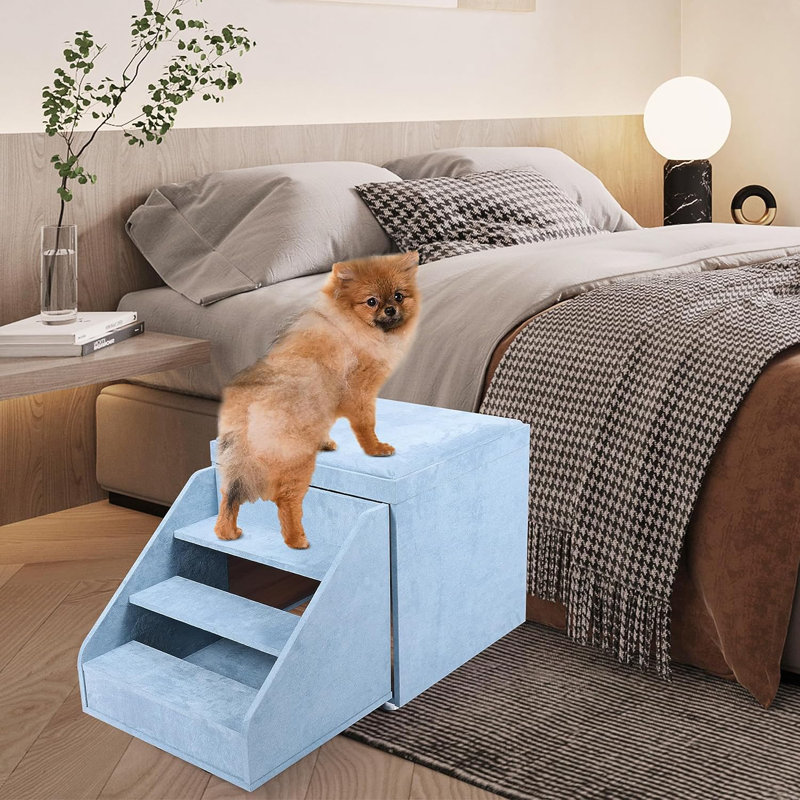 Foldable Wooden Pet Stairs Dog Steps with Scratch Pad