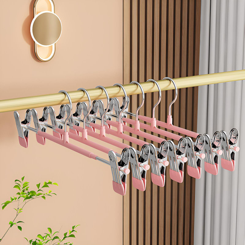 Ensemble de cintres de jupe réglables avec pinces - cintres de jeans antidérapants, cintres robustes pour économiser de l'espace, rose, 14 pouces