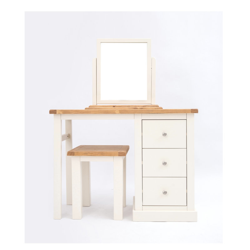 Dressing Table with Mirror, Off White, Antique Brass