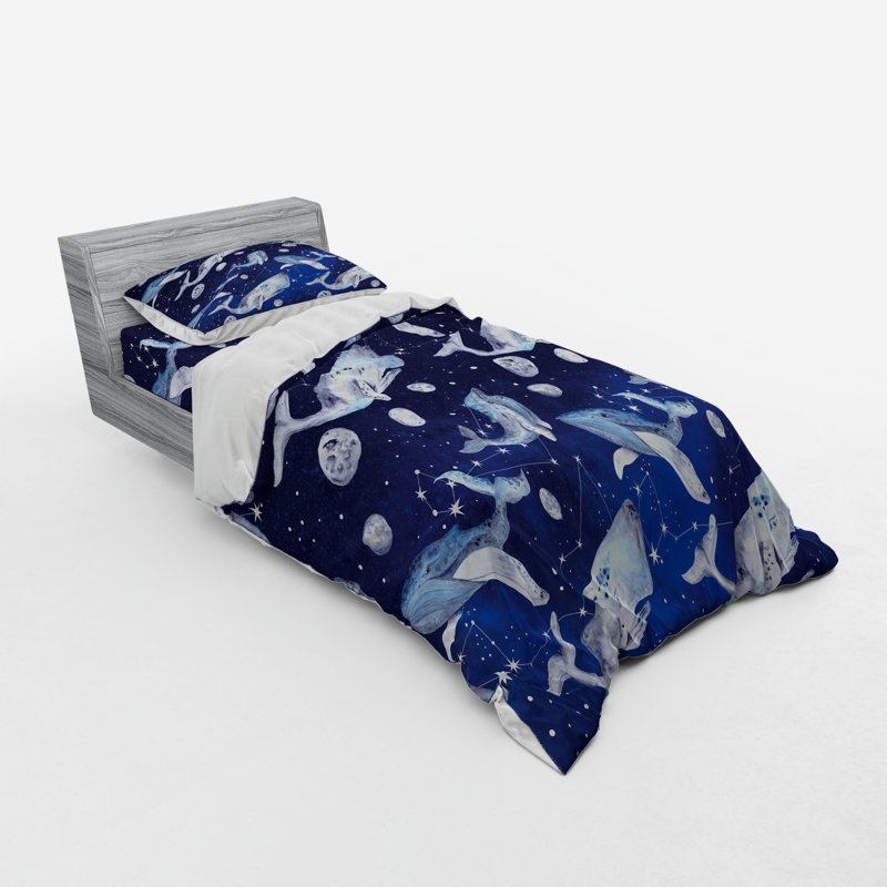 Ensemble de housse de couette en microfibre bleu marine / mauve / gris, Housse de couette simple + 6 pièces supplémentai