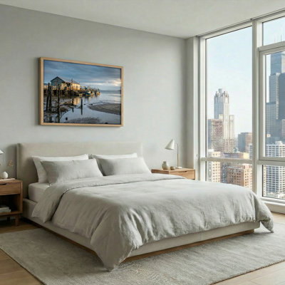 Ensemble de 1 tableau sur toile représentant un quai côtier